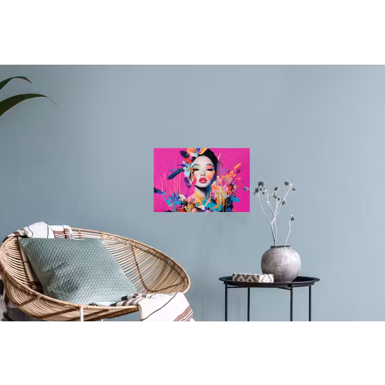 Vrouw - Portret - Abstract - Paars Muursticker klein -plant