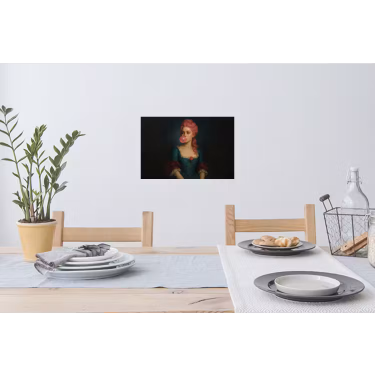 Vrouw - Portret - Kauwgombel Muursticker klein -eettafel