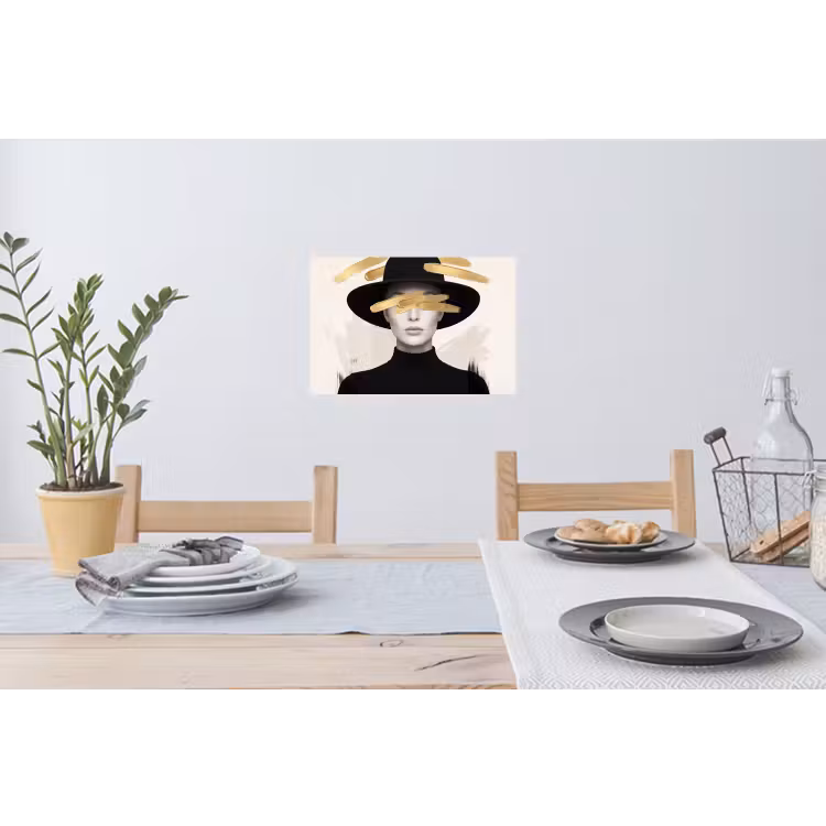 Vrouw - Portret - Modern - Goud - Kunst Muursticker klein -eettafel