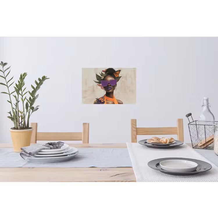 Vrouw - Zonnebril - Vlinder - Bloemen Muursticker klein -eettafel