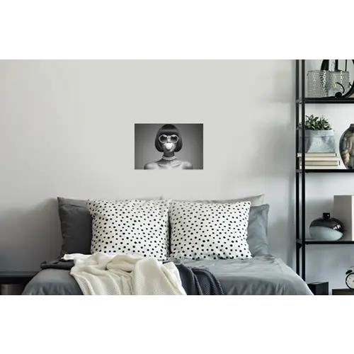 Vrouw - Zwart Wit - Ketting - Zonnebril Muursticker klein -slaapkamer