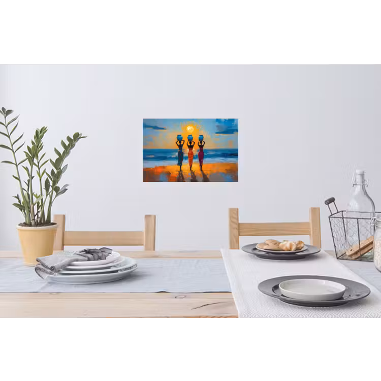 Vrouwen - Strand - Zondsondergang Muursticker klein -eettafel