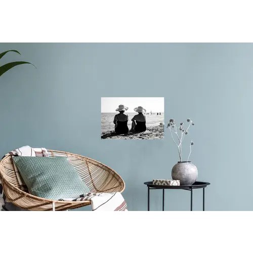 Vrouwen - Zonnehoed - Strand - Zwart - Wit Muursticker klein -plant