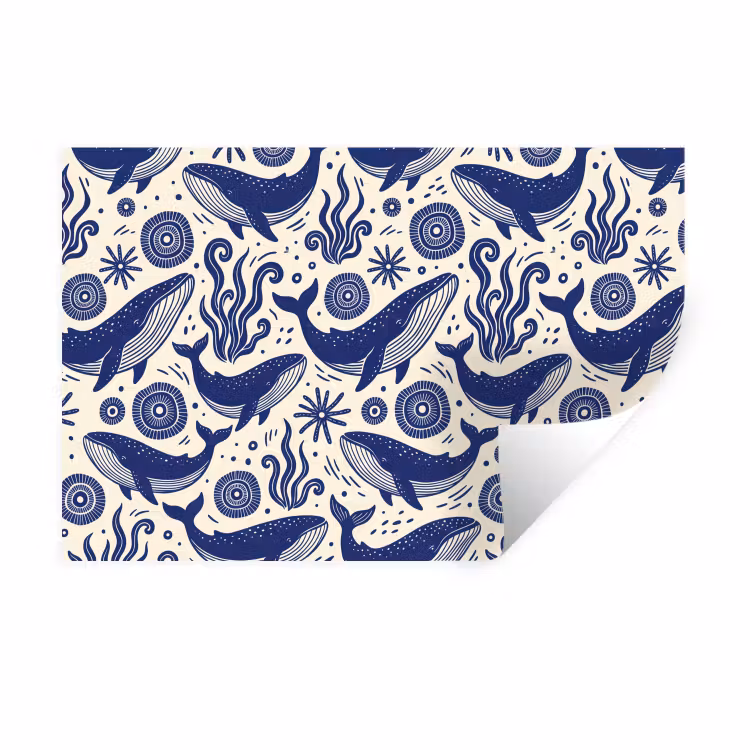 Walvis - Onderwater - Dieren - Abstract - Blauw Muursticker klein -3d