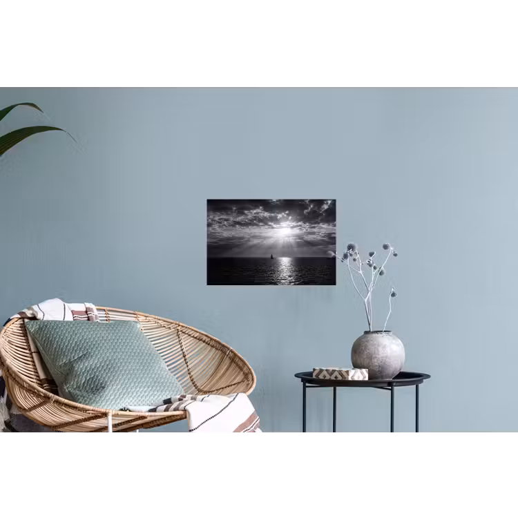 Water - Boot - Lucht - Natuur - Zwart-wit Muursticker klein -plant