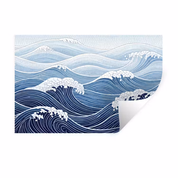 Water - Mozaïek - Landschap - Modern - Blauw Muursticker klein -3d