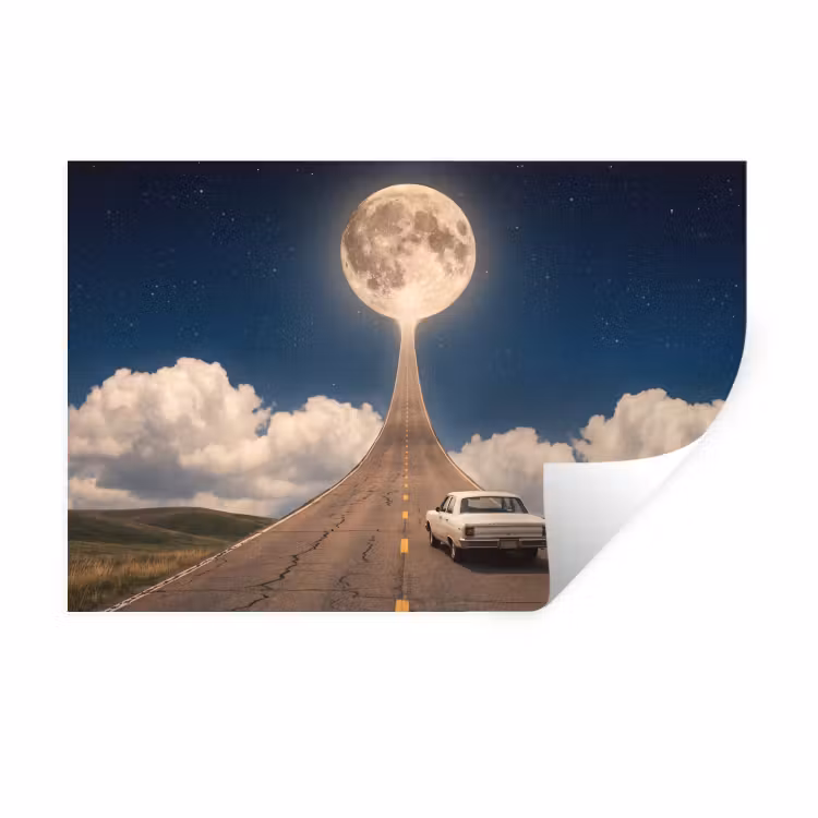 Muursticker - Weg - Maan - Nacht - Weg - Maan - Nacht Muursticker klein