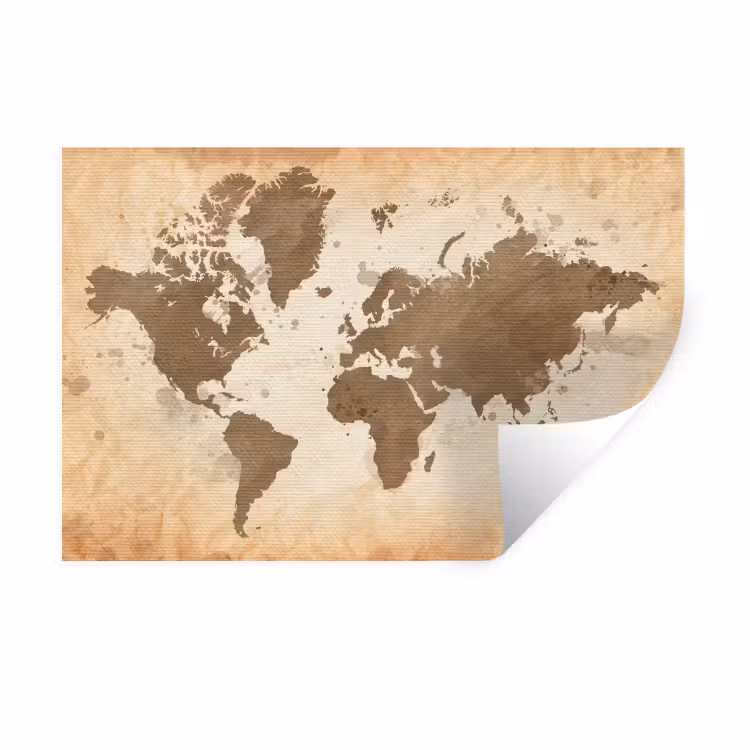 Wereldkaart - Beige - Bruin Muursticker klein -3d