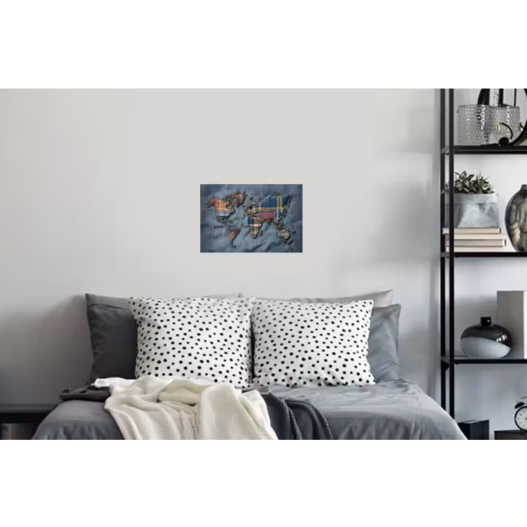 Wereldkaart - Denim - Textiel Muursticker klein -slaapkamer