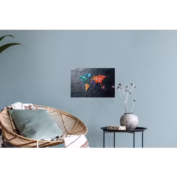 Wereldkaart - Edelstenen - Regenboog - Ruw Muursticker klein -plant