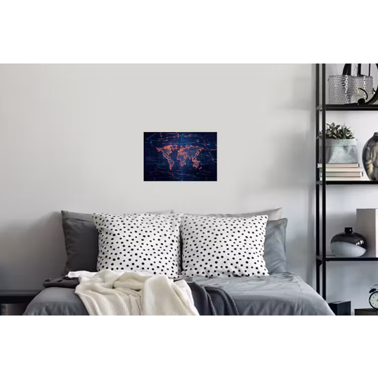 Wereldkaart - Futuristisch - Oranje Muursticker klein -slaapkamer