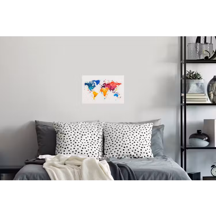 Wereldkaart - Graffiti - Kleurrijk Muursticker klein -slaapkamer