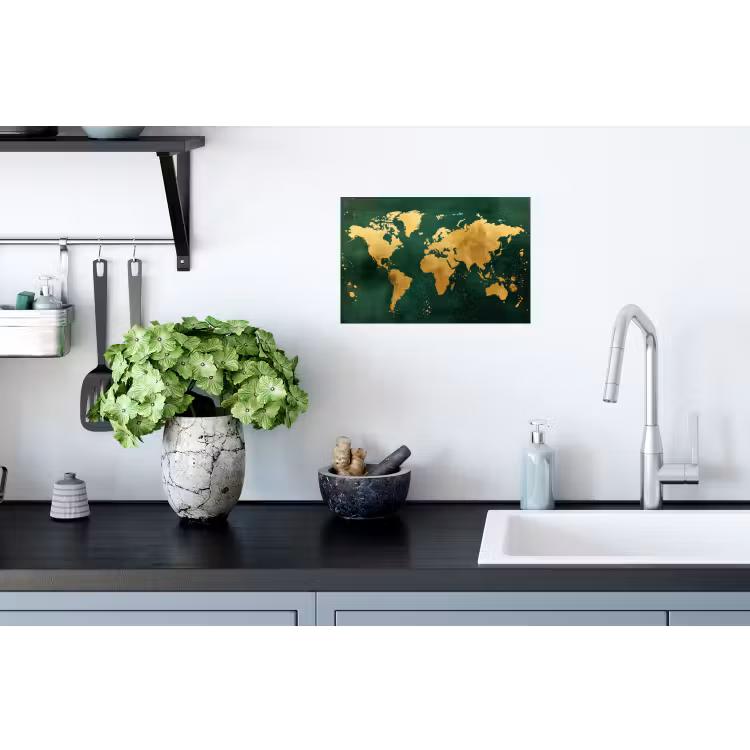 Wereldkaart - Groen - Goud Muursticker klein -keuken