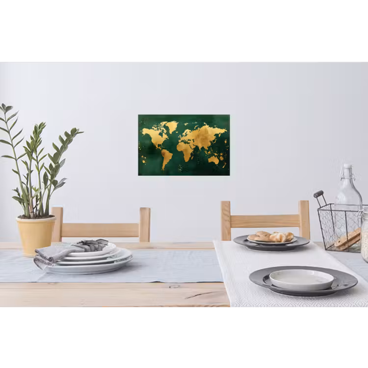 Wereldkaart - Groen - Goud Muursticker klein -eettafel