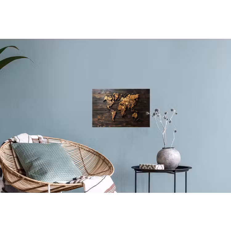 Wereldkaart - Hout - Mozaïek Muursticker klein -plant