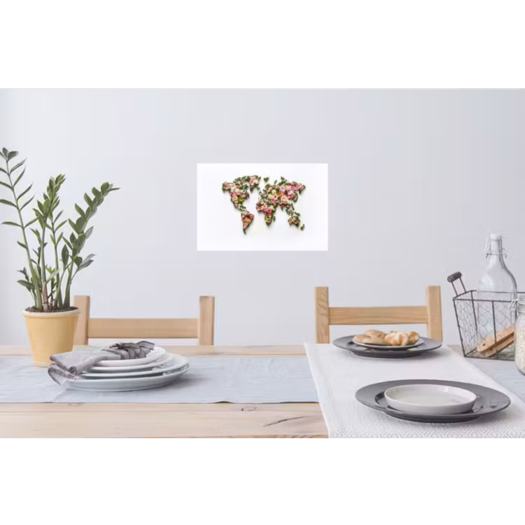 Wereldkaart - Kleurrijk - Bloemen - Lente Muursticker klein -eettafel