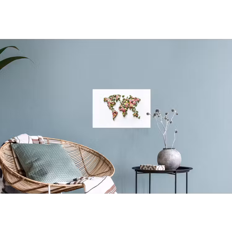 Wereldkaart - Kleurrijk - Bloemen - Lente Muursticker klein -plant