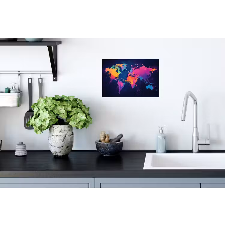Wereldkaart - Kleurrijk - Graffiti Muursticker klein -keuken