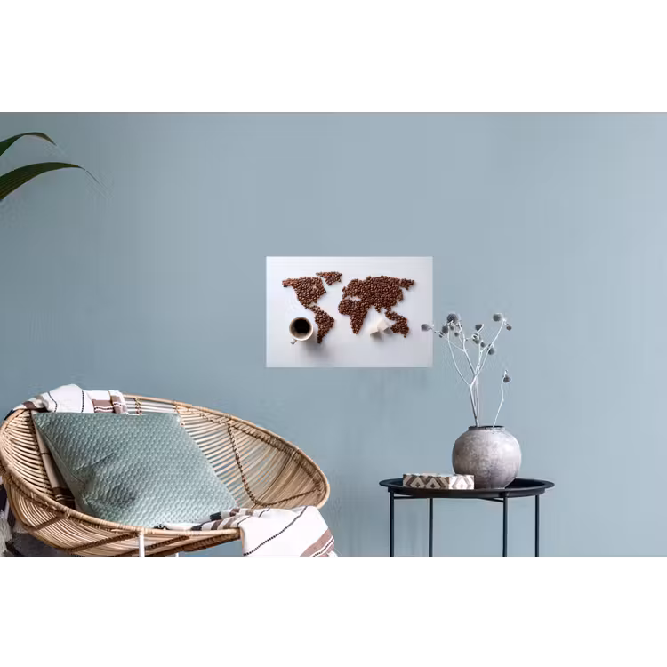Wereldkaart - Koffiebonen - Suikerklontjes Muursticker klein -plant