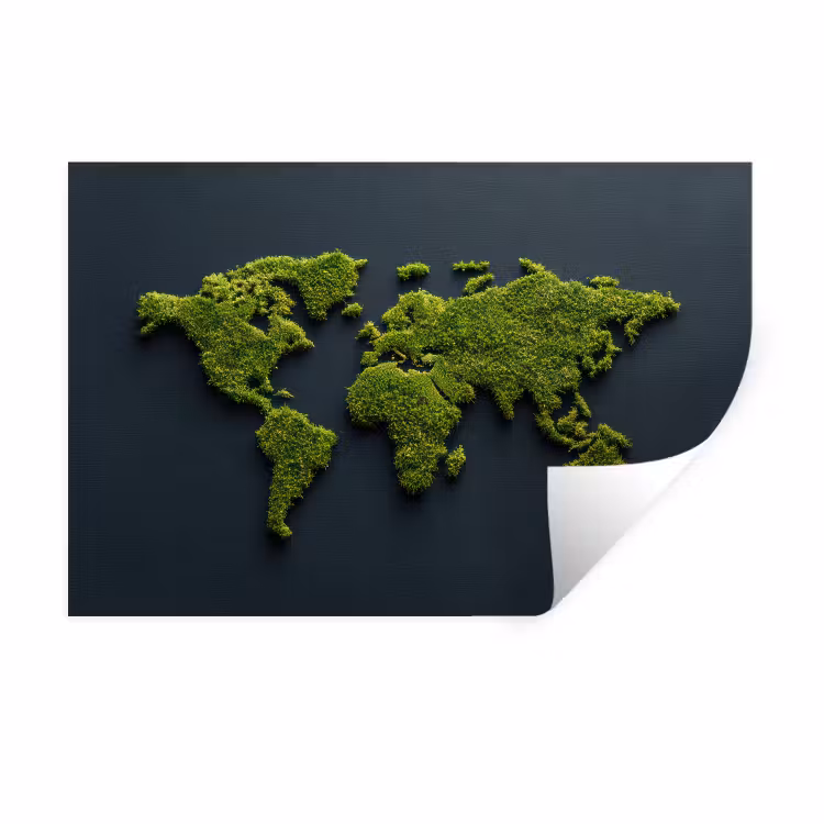 Wereldkaart - Mos -Levendig effect Muursticker klein -3d