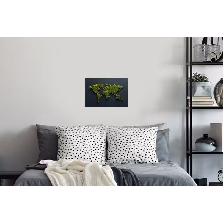 Wereldkaart - Mos -Levendig effect Muursticker klein -slaapkamer