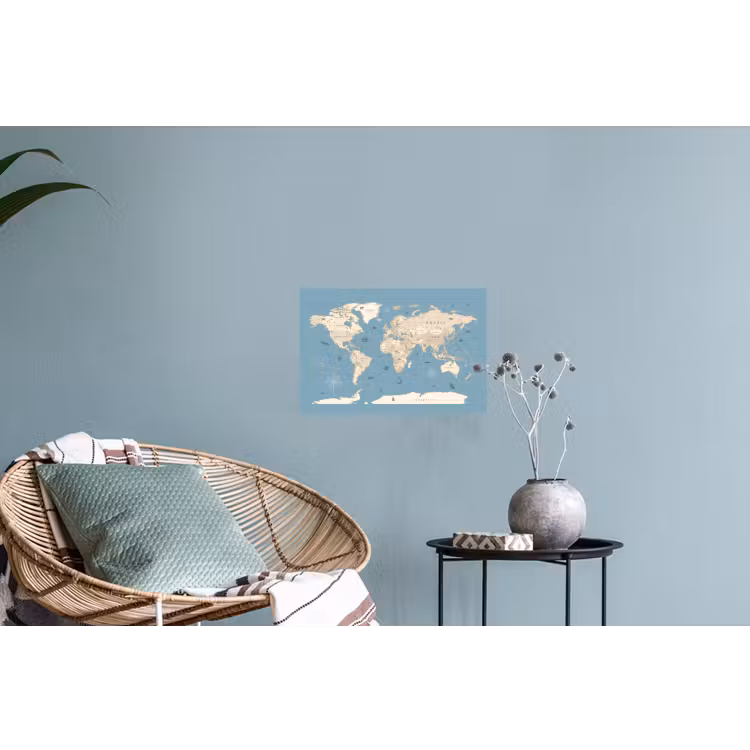 Wereldkaart - Oceaan - Realistisch - Blauw Muursticker klein -plant