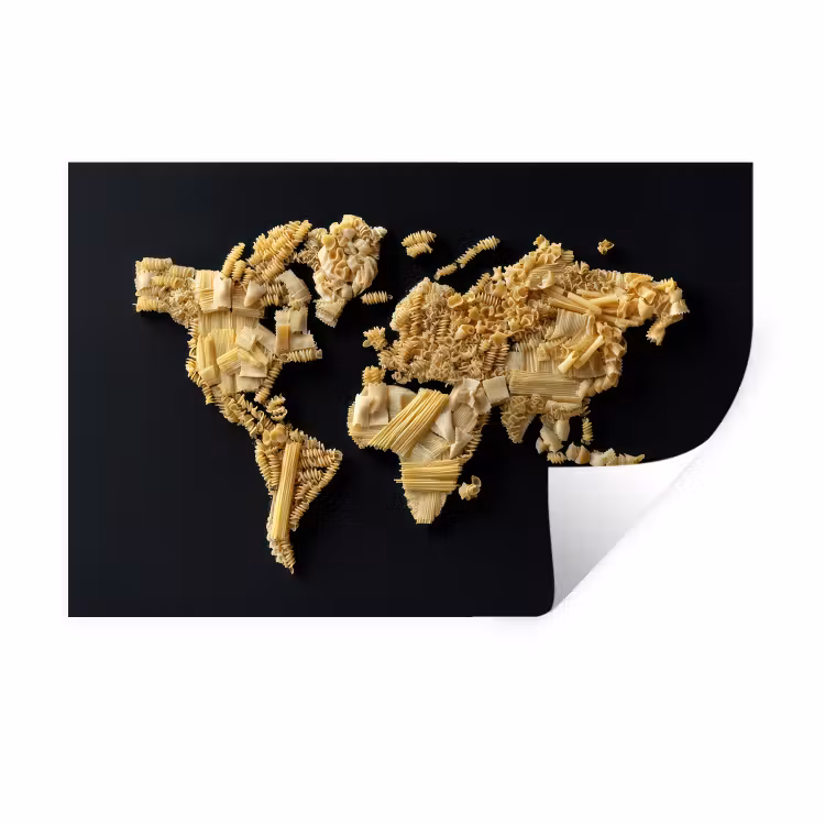 Wereldkaart - Pasta - Zwart Muursticker klein -3d