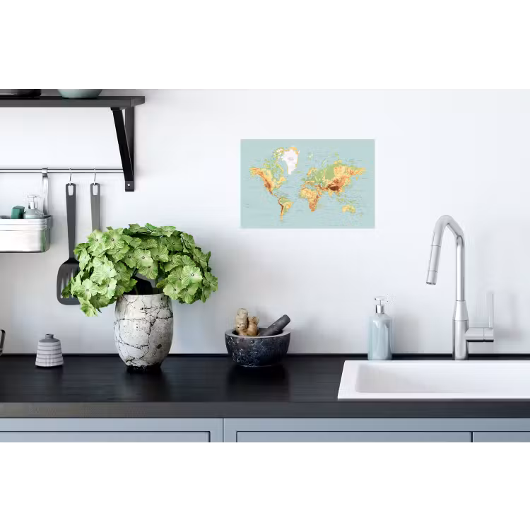 Wereldkaart - Realistisch - Blauw Muursticker klein -keuken