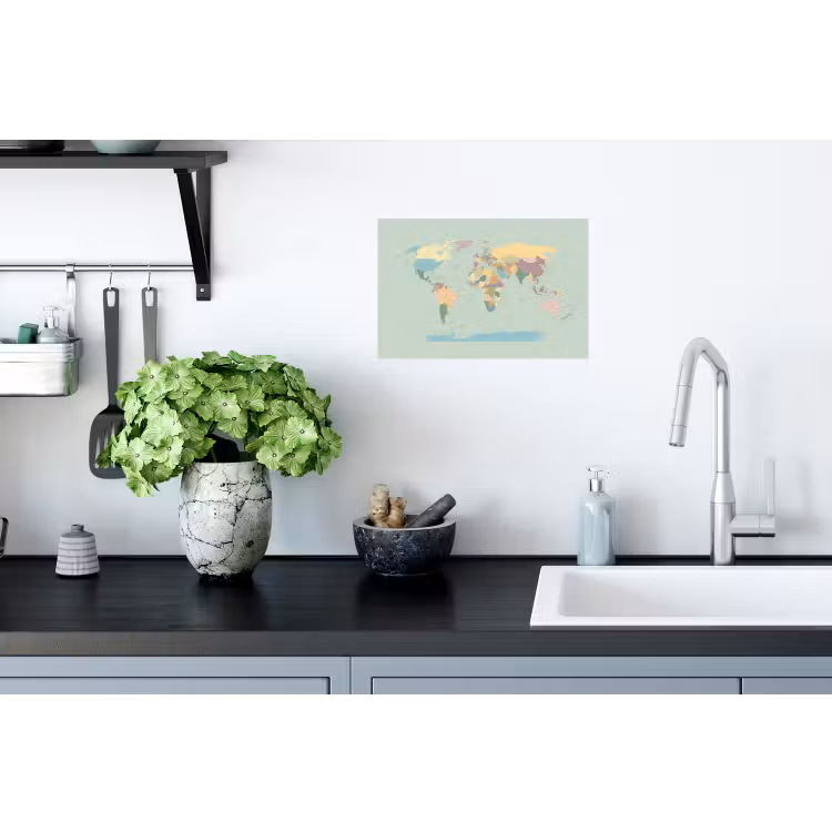 Wereldkaart - Realistisch - Kaart Muursticker klein -keuken