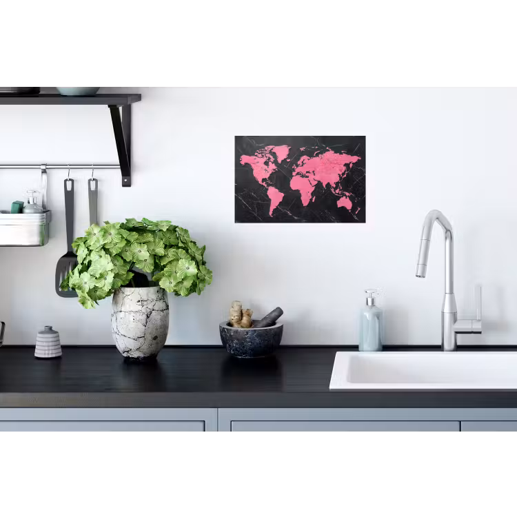 Wereldkaart - Roze - Marmer Muursticker klein -keuken