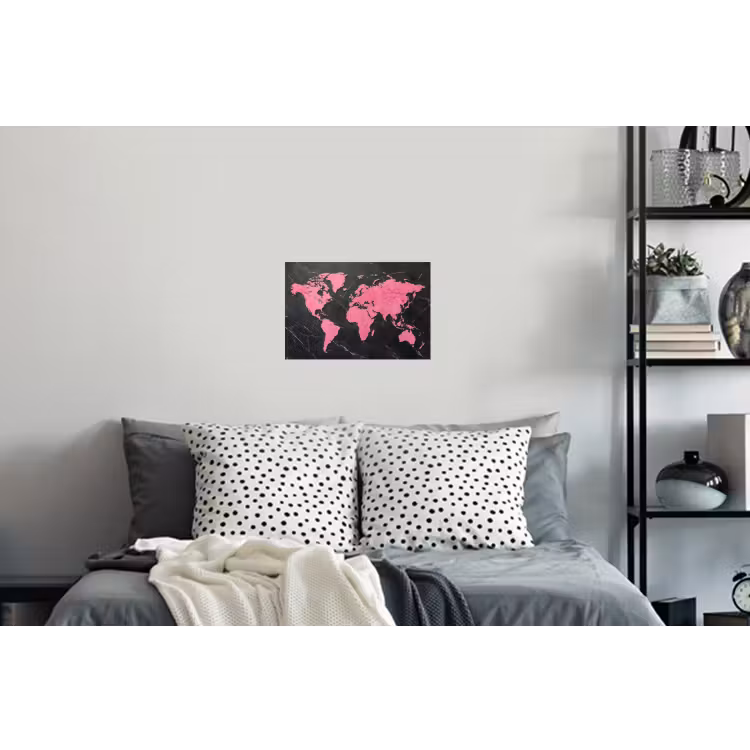 Wereldkaart - Roze - Marmer Muursticker klein -slaapkamer