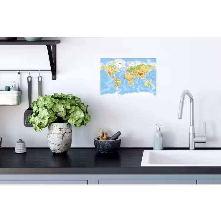 Wereldkaart - Staatkundig - Blauw - Aarde - Educatief Muursticker klein -keuken