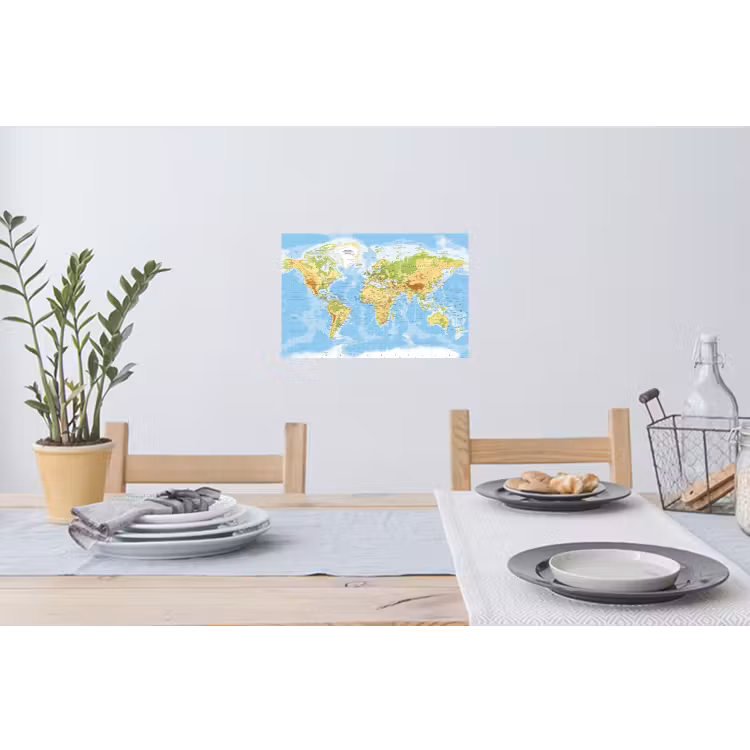 Wereldkaart - Staatkundig - Blauw - Aarde - Educatief Muursticker klein -eettafel
