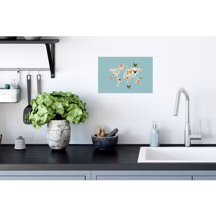 Wereldkaart - Vlinders - Dromerig Muursticker klein -keuken