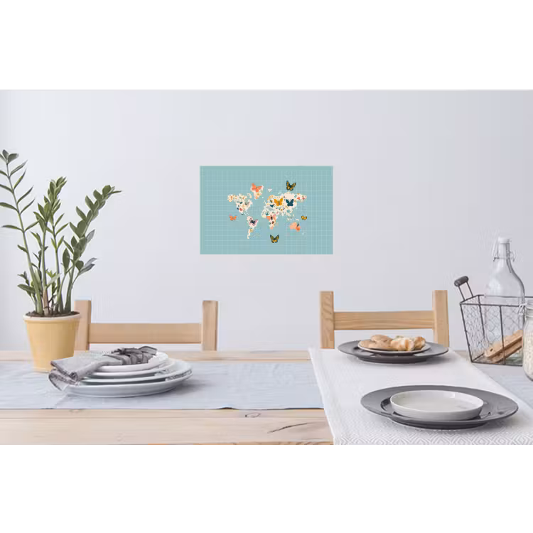Wereldkaart - Vlinders - Dromerig Muursticker klein -eettafel