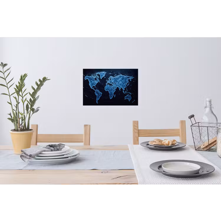 Wereldkaart - Waterstructuur - Blauw Muursticker klein -eettafel