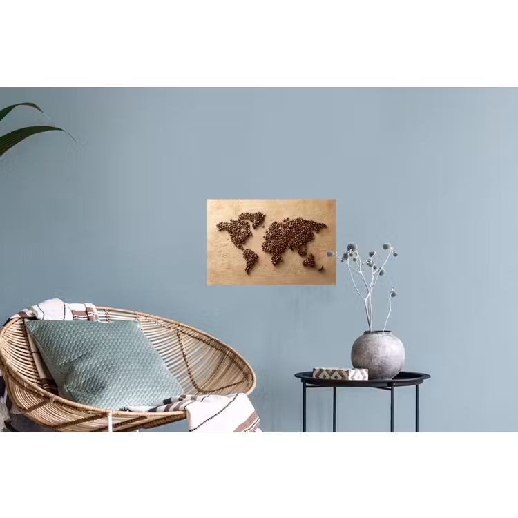 Wereldkaart - Zandkleur - Koffiebonen Muursticker klein -plant
