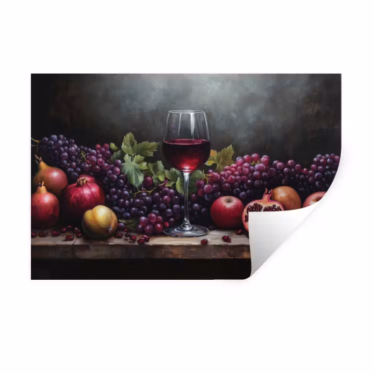 Wijn - Fruit - Stilleven Muursticker klein -3d