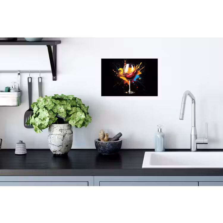 Wijn - Glas - Graffiti - Borrel - Rood - Verf Muursticker klein -keuken