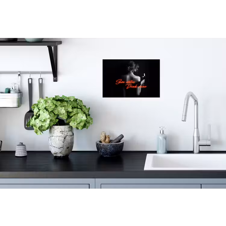 Wijn - Vrouw - Neon - Quote Muursticker klein -keuken