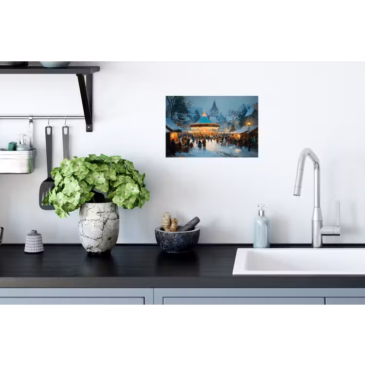 Winterkermis - Dorp - Kleurrijk Muursticker klein -keuken