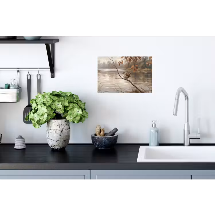 Winterkoninkje - Tak - Rivier - Natuur - Sfeervol Muursticker klein -keuken