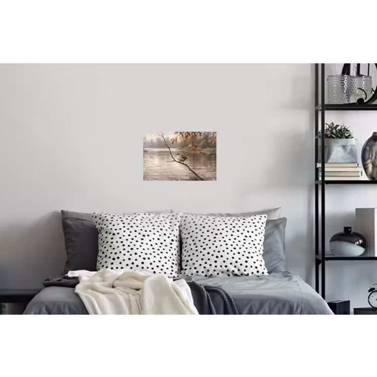 Winterkoninkje - Tak - Rivier - Natuur - Sfeervol Muursticker klein -slaapkamer
