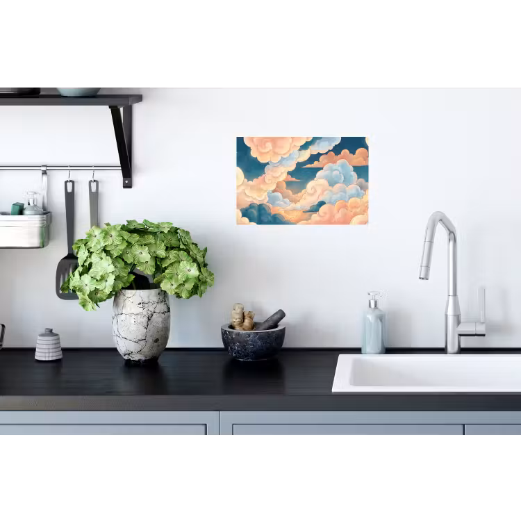 Wolk - Lucht - Natuur - Illustratief - Oranje Muursticker klein -keuken