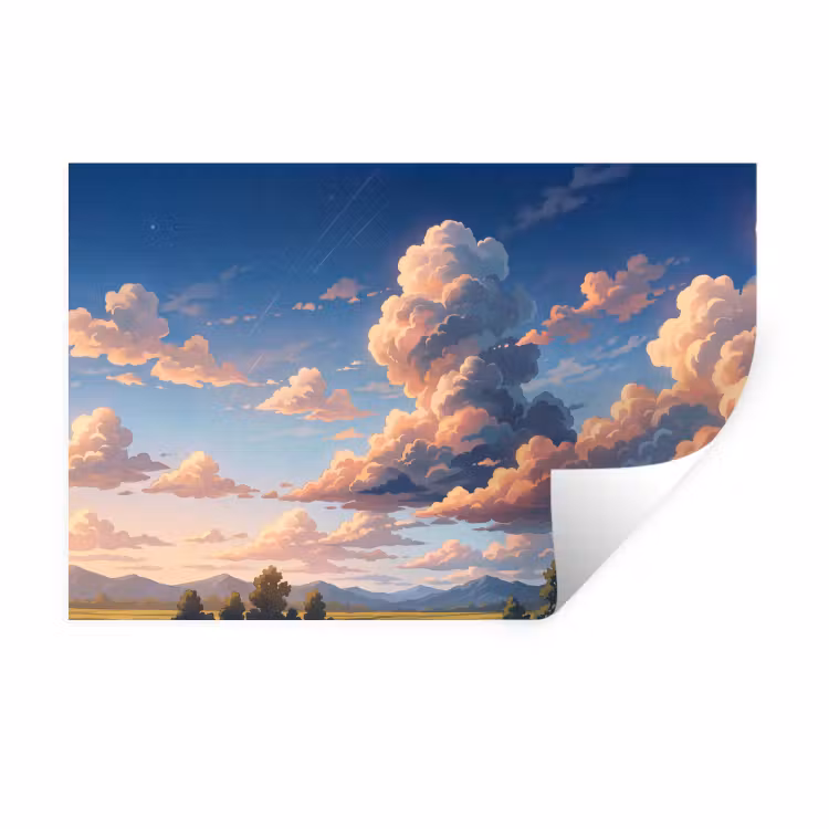 Wolken - Daghemel - Natuur - Illustratie - Oranje Muursticker klein -3d