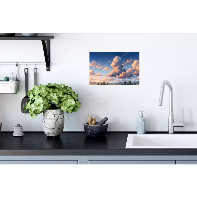 Wolken - Daghemel - Natuur - Illustratie - Oranje Muursticker klein -keuken