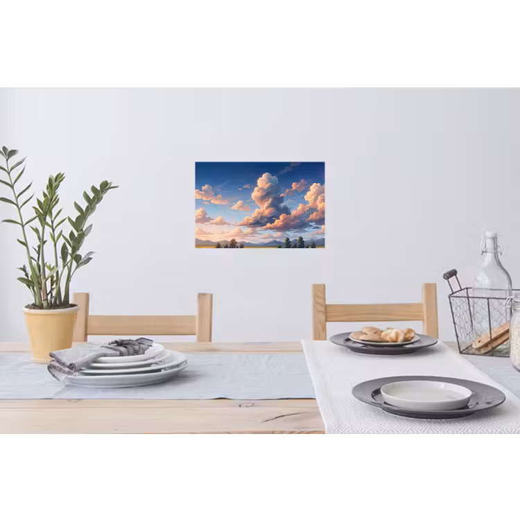 Wolken - Daghemel - Natuur - Illustratie - Oranje Muursticker klein -eettafel