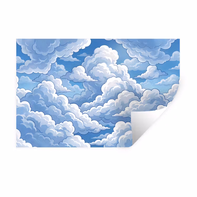 Wolken - Hemel - Abstract - Wit Muursticker klein -3d