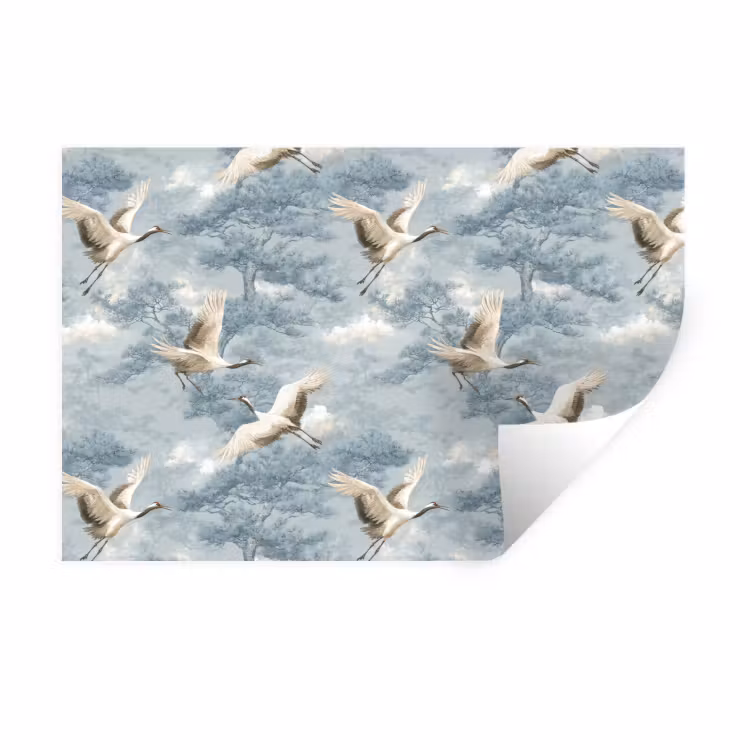 Wolken - Kraanvogels - Blauw Muursticker klein 286 -3d