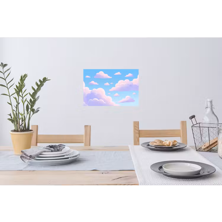 Wolken - Roze - Blauw - Natuur - Modern Muursticker klein -eettafel